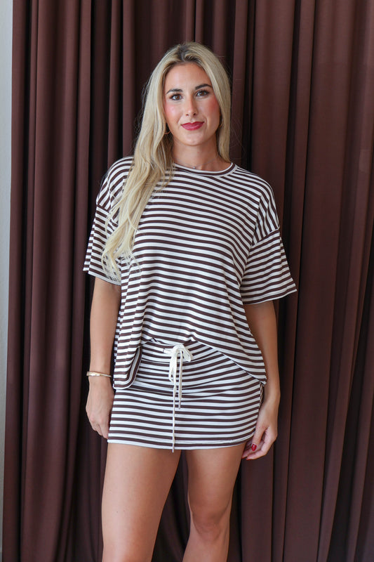 Pinstripe Top - Brown & White