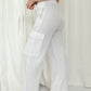 White linen pants with a drawstring waist