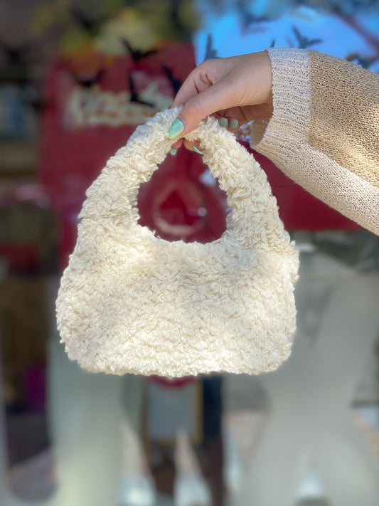 White shearling shoulder bag purse