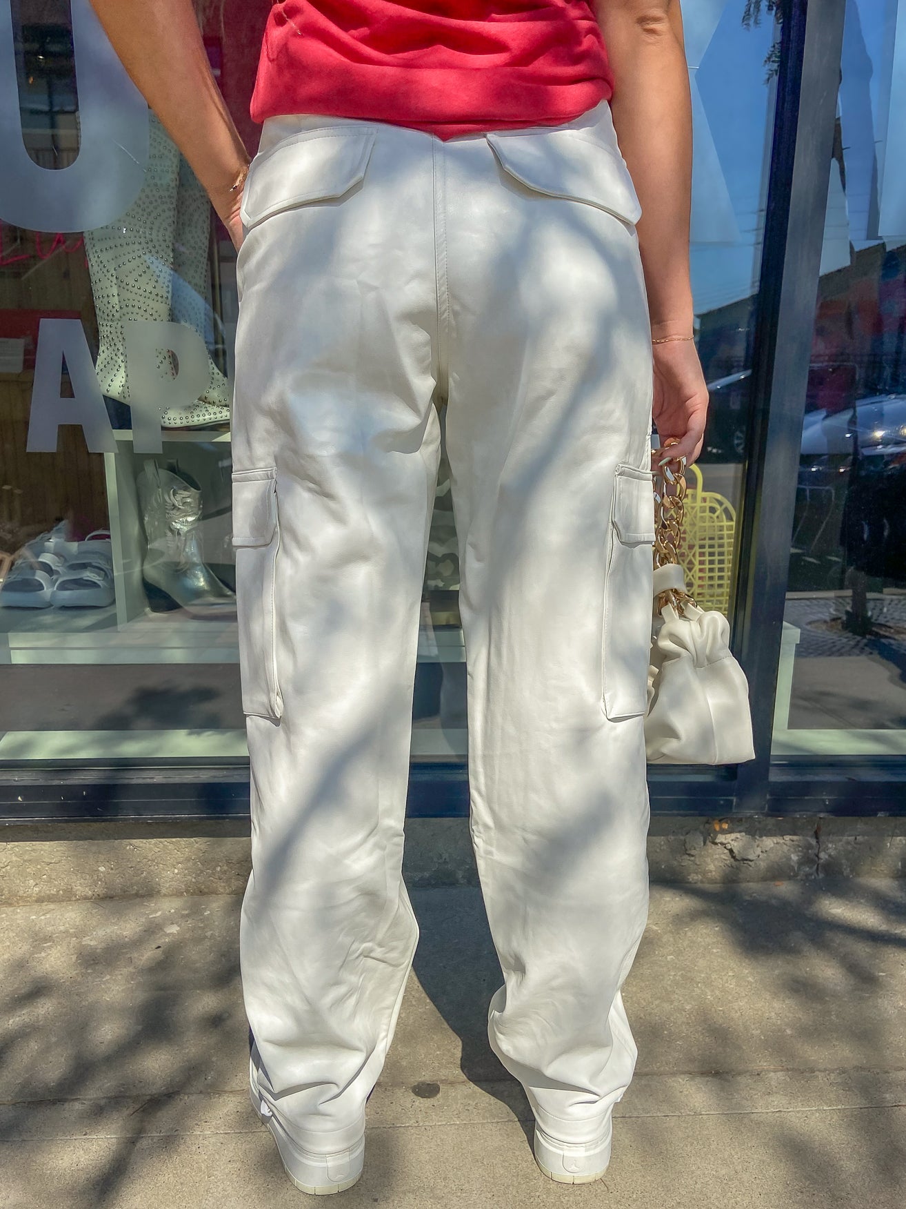 White Faux Leather Cargo Pants