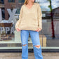 Beige Boucle Sweater With a V-Neck And Flat Open Collar