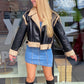 Black Faux Leather Aviator Jacket With Tan Sherpa Trim