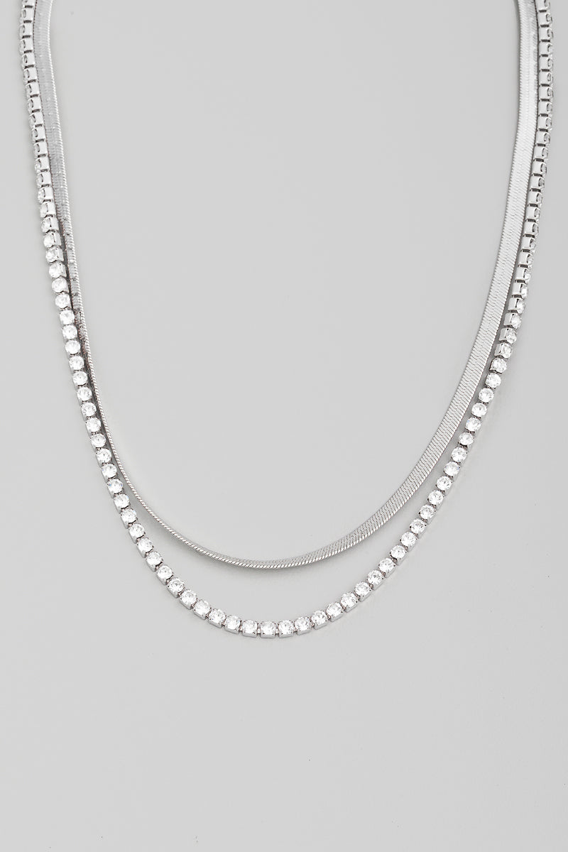 Stud & Snake Chain Necklace - SIlver
