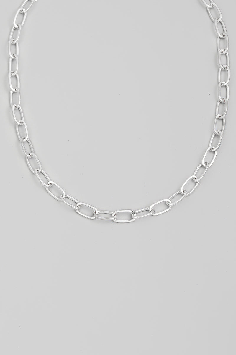 Metallic Chain Link Necklace - Silver