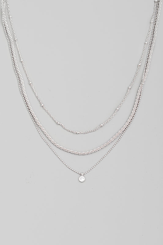 Stud Charm Layered Necklace - Silver