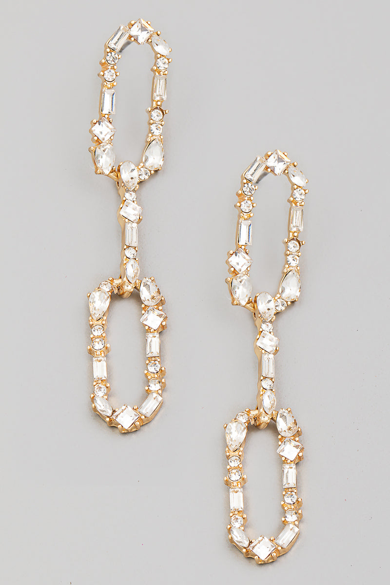 Rhinestone Drop Earrings - Gold