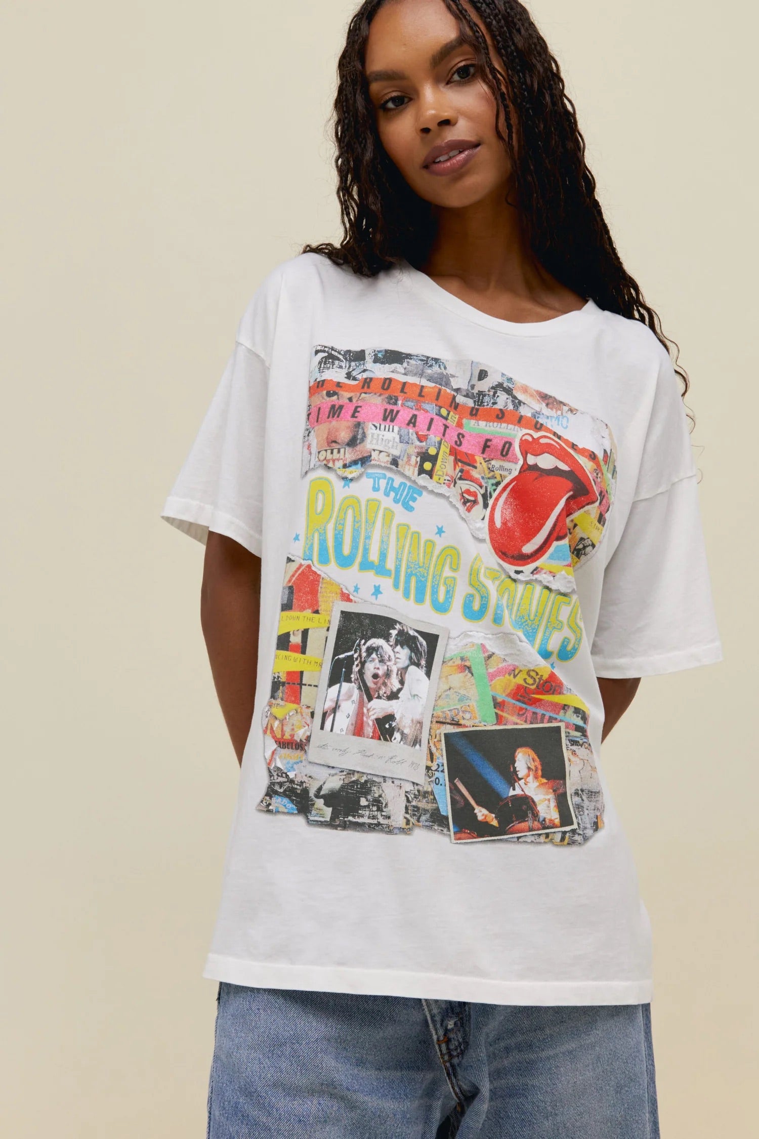 Rolling Stones Time Waist For No One Merch White Tee 