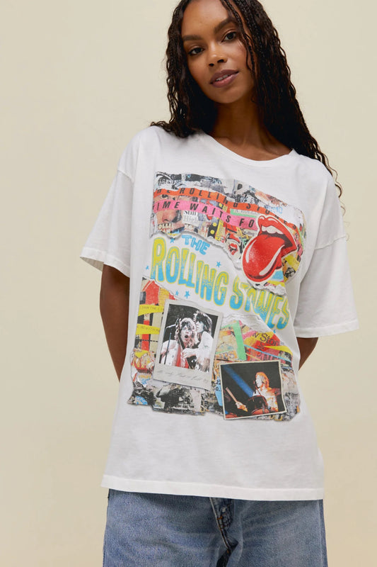 Rolling Stones Time Waist For No One Merch White Tee 