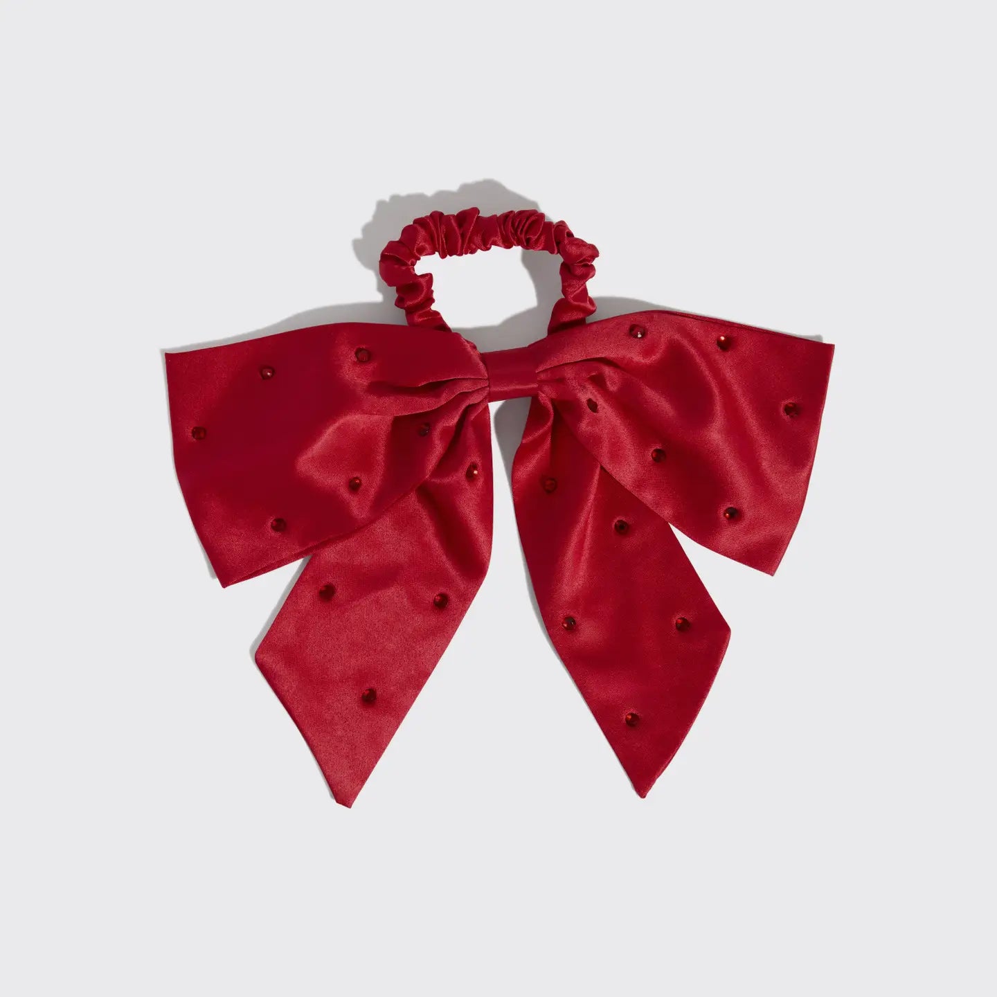 Holiday Satin & Rhinestone Bow Scrunchie