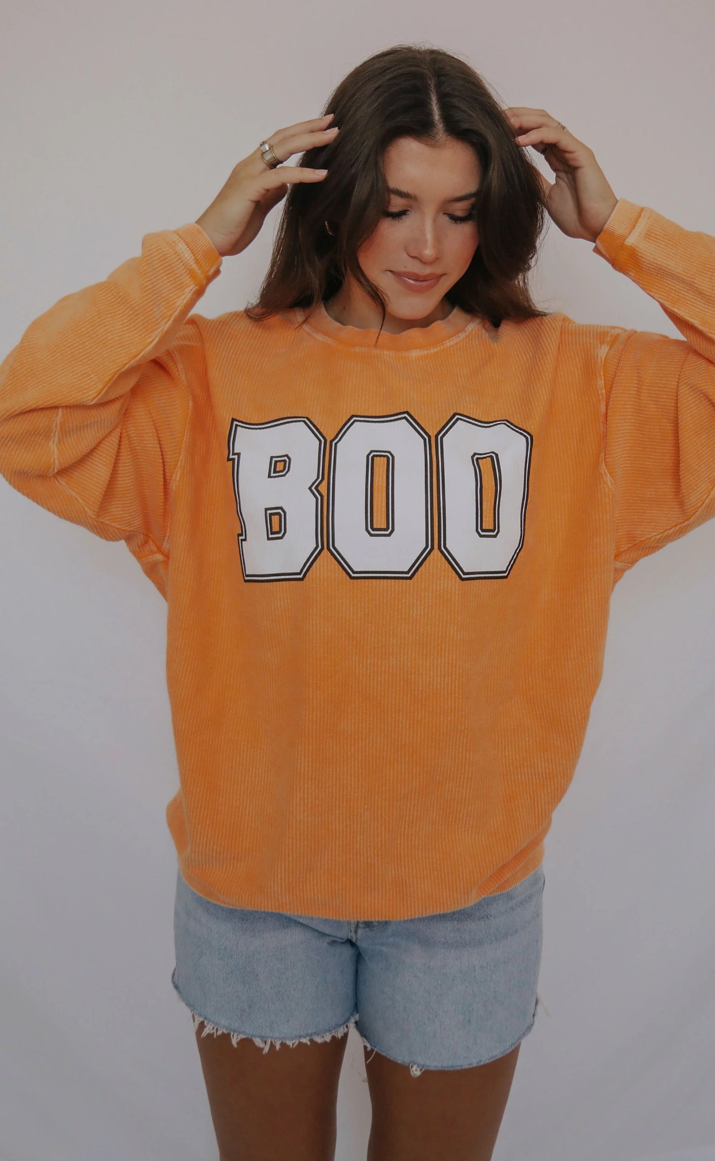 Orange Corded Sweatshirt With Boo