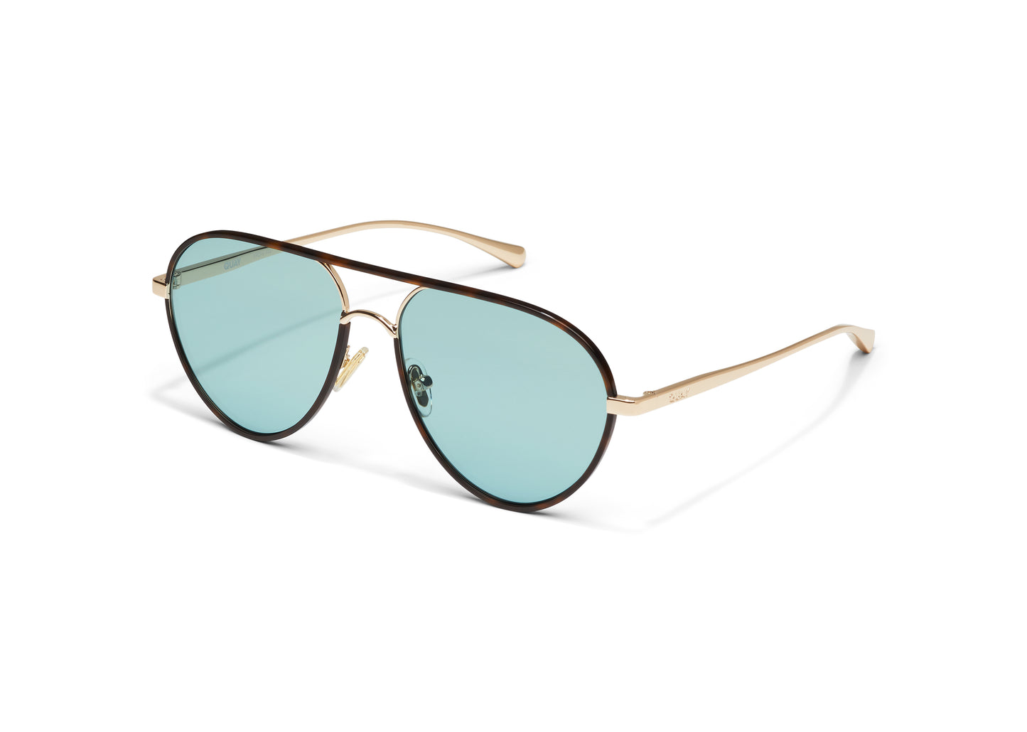QUAY SUNGLASSES - Say Less - Amber Tort Frame / Aqua Lens