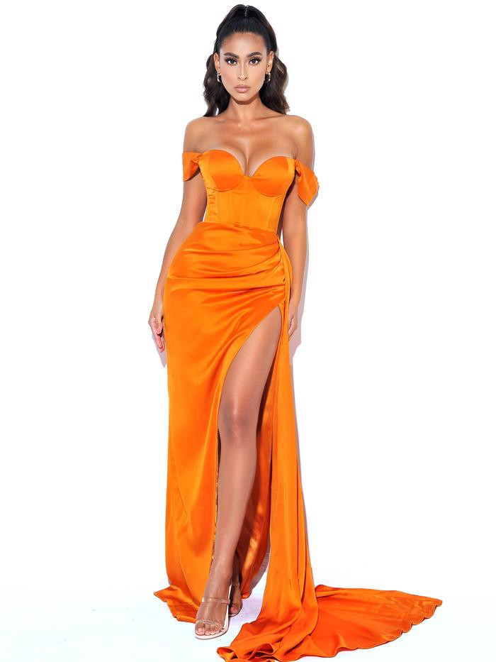 Zayda Satin Gown - Orange - Luxxe Apparel
