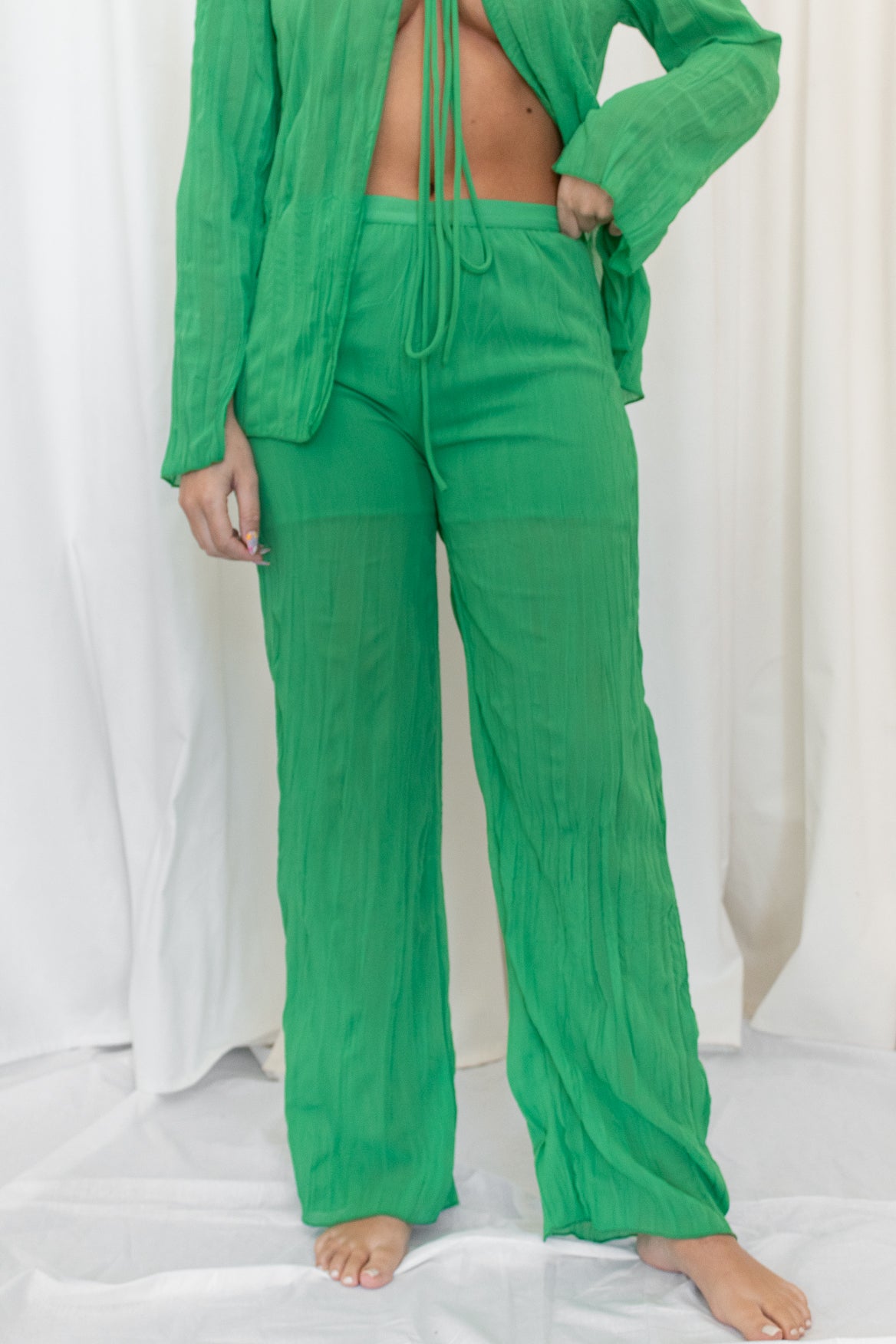 Basil green long sleeved top and pant set.